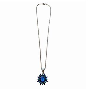 Blue Starburst Interchangeable Snap Charm On Stainless Steel 18" Necklace